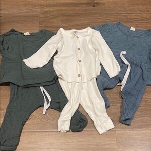 Baby Cotton Outfit Set - Green, White, Blue